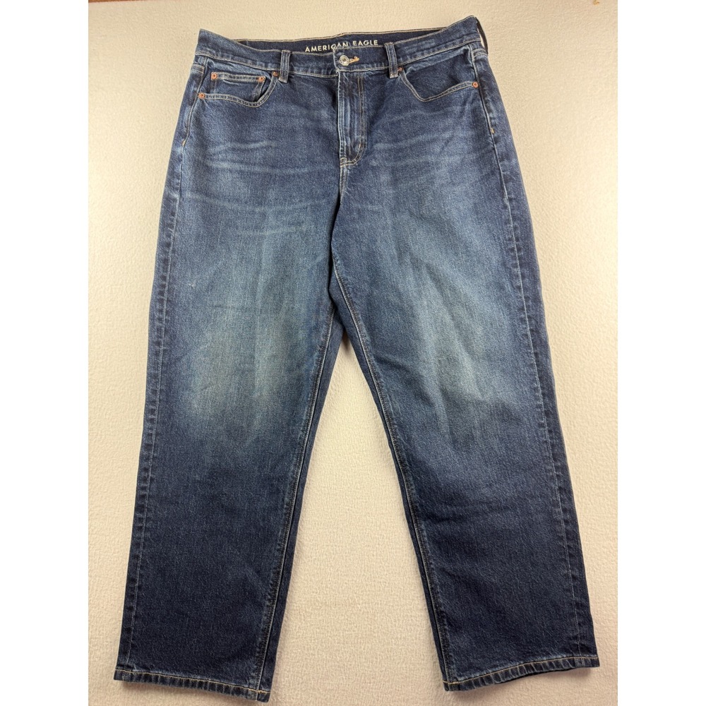 American Eagle Super High-Rise Ankle Straight Jeans Dark Wash 16 Regular Stretch